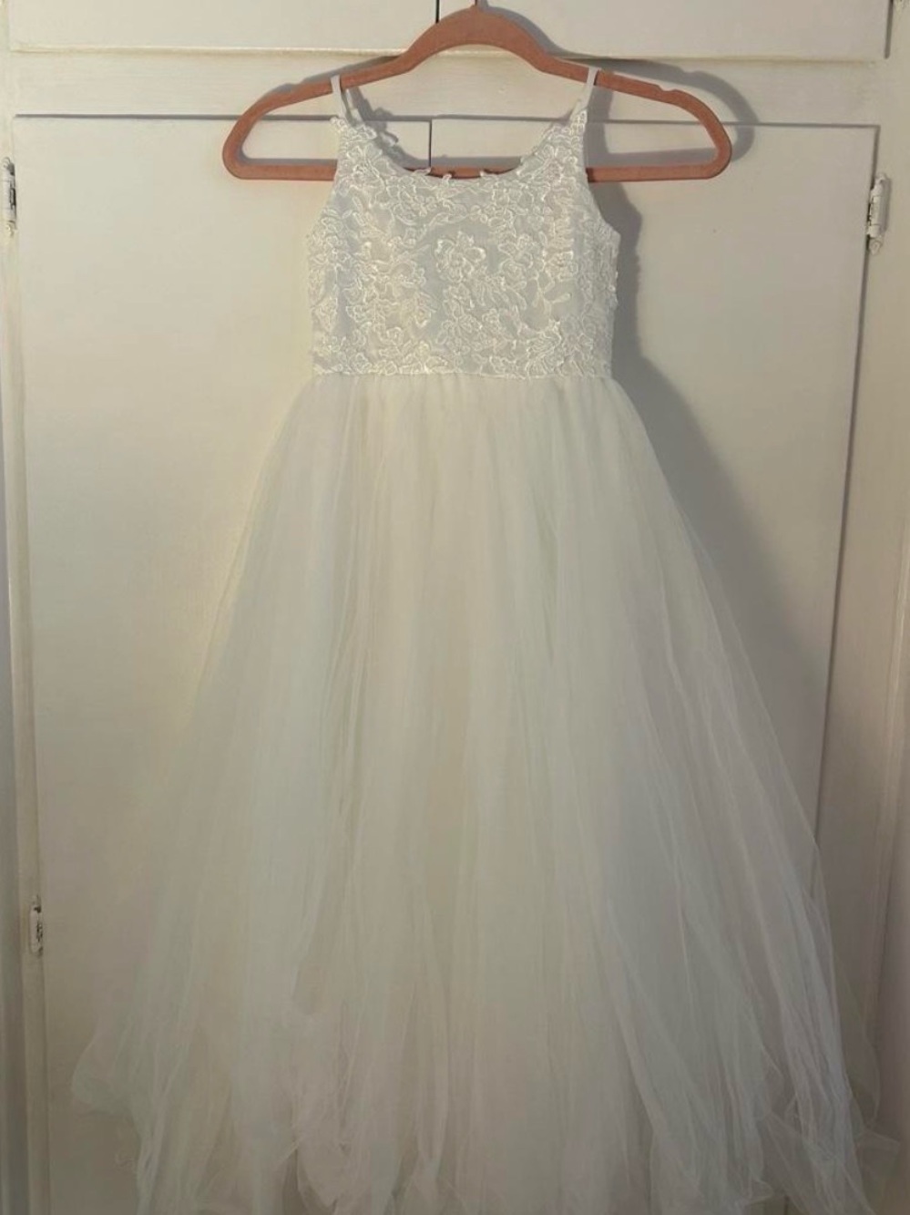White Lace Bodice Girls Formal Dress with Tulle Skirt